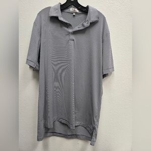 Peter Millar Navy & White Striped Golf Polo | Indian Wells | Men’s Large